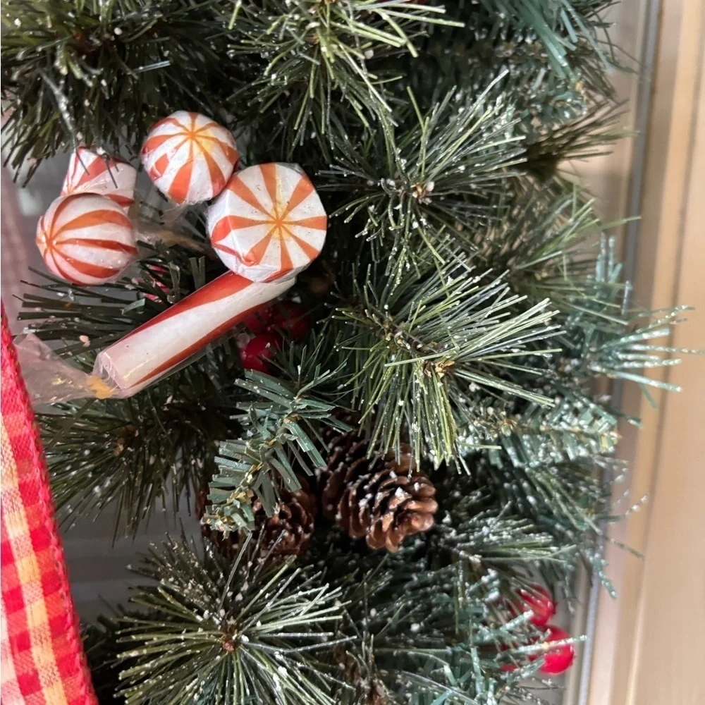 Festive Rustic Farmhouse Holiday Wreath with Red Accents